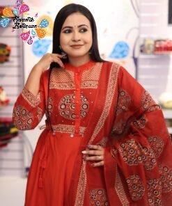 Alternative view of Floral Designer Rust Orange And Maroon Ready Made Shalwar Suit