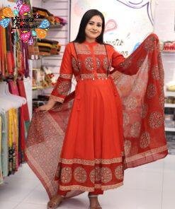 Floral Designer Rust Orange And Maroon Ready Made Shalwar Suit