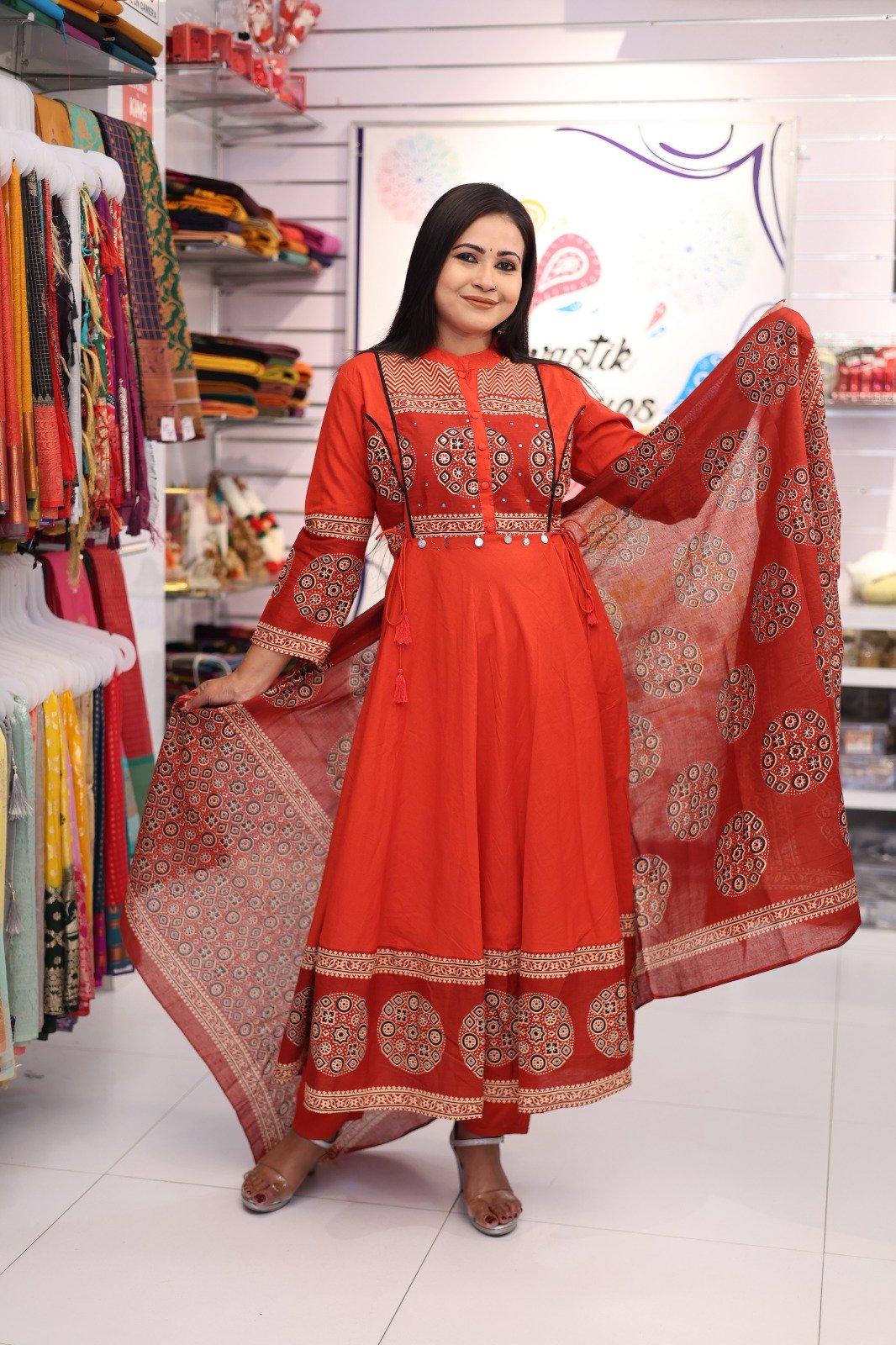 Floral Designer Rust Orange And Maroon Ready Made Shalwar Suit Floral Designer Rust Orange And Maroon Ready Made Shalwar Suit - Image 5