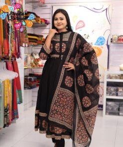 Floral Designer Black And Rust Red Ready Made Shalwar Suit Floral Designer Black And Rust Red Ready Made Shalwar Suit