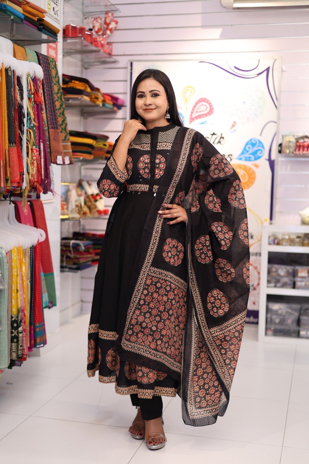 Floral Designer Black And Rust Red Ready Made Shalwar Suit Floral Designer Black And Rust Red Ready Made Shalwar Suit - Image 4