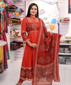 Floral Designer Rust Orange And Maroon Ready Made Shalwar Suit