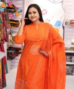 Alternative view of Floral Designer Orange And White  Ready Made Shalwar Suit