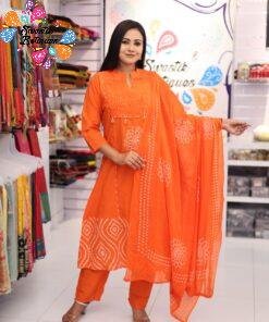 Floral Designer Orange And White Ready Made Shalwar Suit