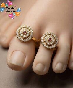 White With Pink Stone Mixed Oxidized Gold Toe Rings