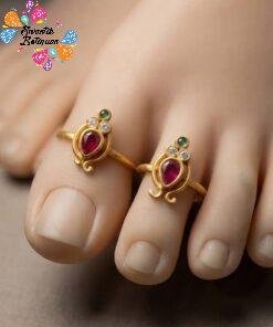 Pink With White And Green Stone Mixed Oxidized Toe Rings