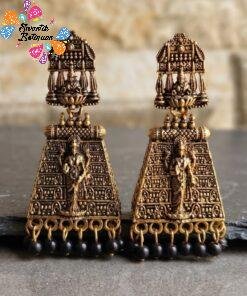 Alternative view of Black Pearl With Kopuram Designer Oxidised Gold Jhumkha