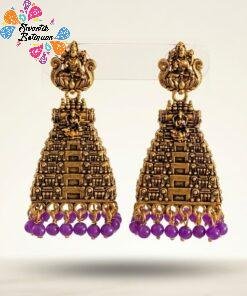 Alternative view of Purple Pearl With Kopuram Designer Oxidised Gold Jhumkha