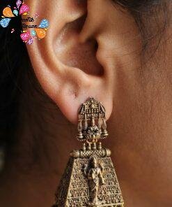 Black Pearl With Kopuram Designer Oxidised Gold Jhumkha