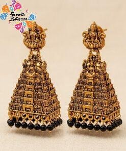 Alternative view of Black Pearl With Kopuram Designer Oxidised Gold Jhumkha