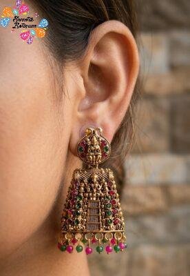 Kopuram Designer Oxidised Gold Jhumkha