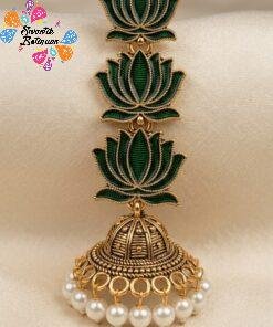 Alternative view of Dark Green Lotus Designer Oxidised Gold Jhumkha
