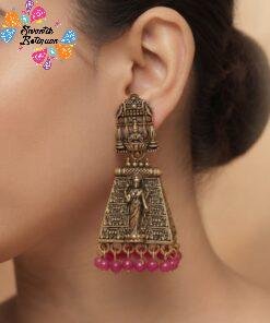 Pink Pearl With Kopuram Designer Oxidised Gold Jhumkha