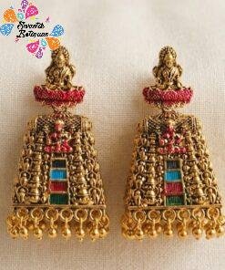 Alternative view of Kopuram Designer Oxidised Gold Jhumkha