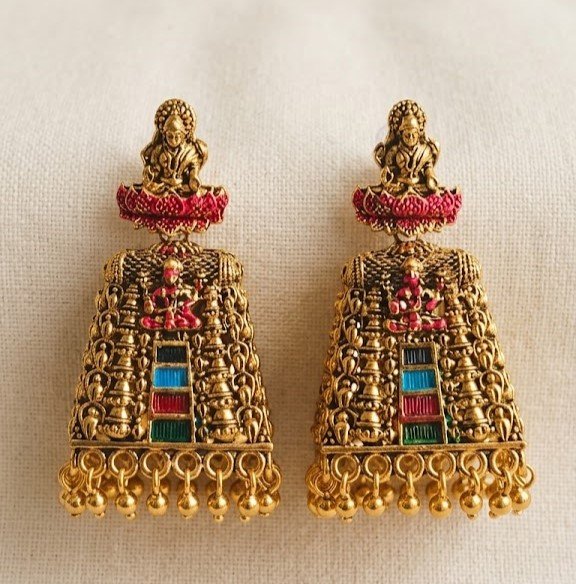 Kopuram Designer Oxidised Gold Jhumkha Kopuram Designer Oxidised Gold Jhumkha - Image 2