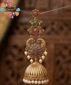 Pink And Green Stone With Peacock Designer Oxidised Gold Jhumkha