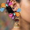 Dark Maroon Lotus Designer Oxidised Gold Jhumkha