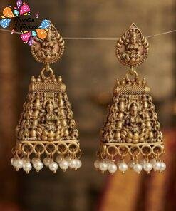 Welcome Swastik Boutiques, Sri Lanka Alternative view of White Pearl With Kopuram Designer Oxidised Gold Jhumkha