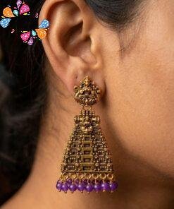Purple Pearl With Kopuram Designer Oxidised Gold Jhumkha