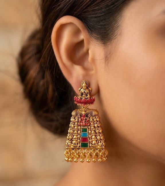 Kopuram Designer Oxidised Gold Jhumkha Kopuram Designer Oxidised Gold Jhumkha