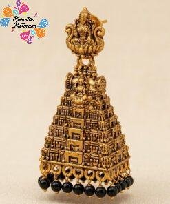 Black Pearl With Kopuram Designer Oxidised Gold Jhumkha Black Pearl With Kopuram Designer Oxidised Gold Jhumkha