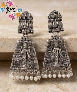 White Pearl With Kopuram Designer Oxidised Silver Jhumkha