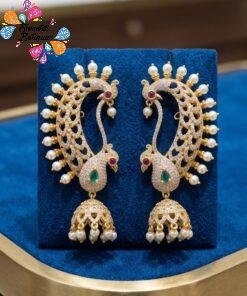 Alternative view of Premium Peacock Designer AD Stone  Jhumkha