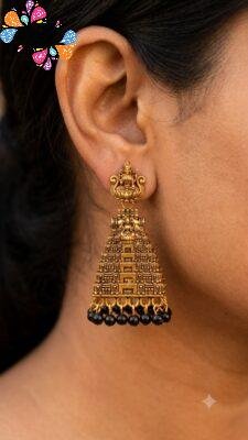 Black Pearl With Kopuram Designer Oxidised Gold Jhumkha