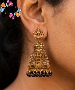 Black Pearl With Kopuram Designer Oxidised Gold Jhumkha