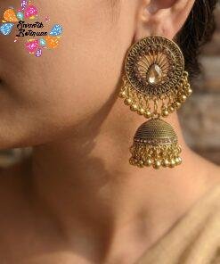 Flower Designer Oxidised Gold Jhumkha