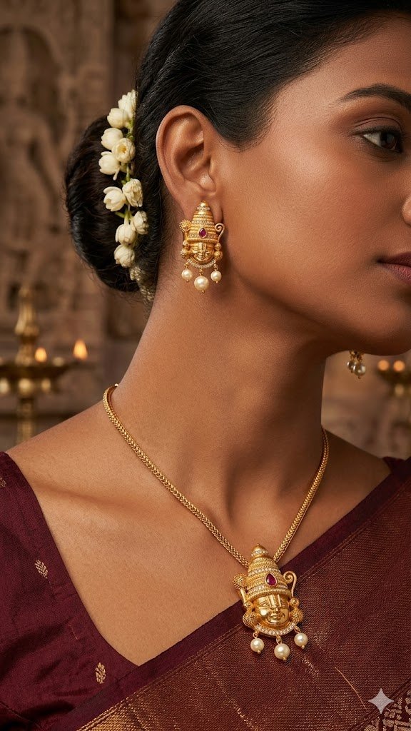 Perumal Face Designer Matte Finished Necklace Perumal Face Designer Matte Finished Necklace