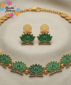 Green Lotus Designer Matte Finished Necklace Green Lotus Designer Matte Finished Necklace