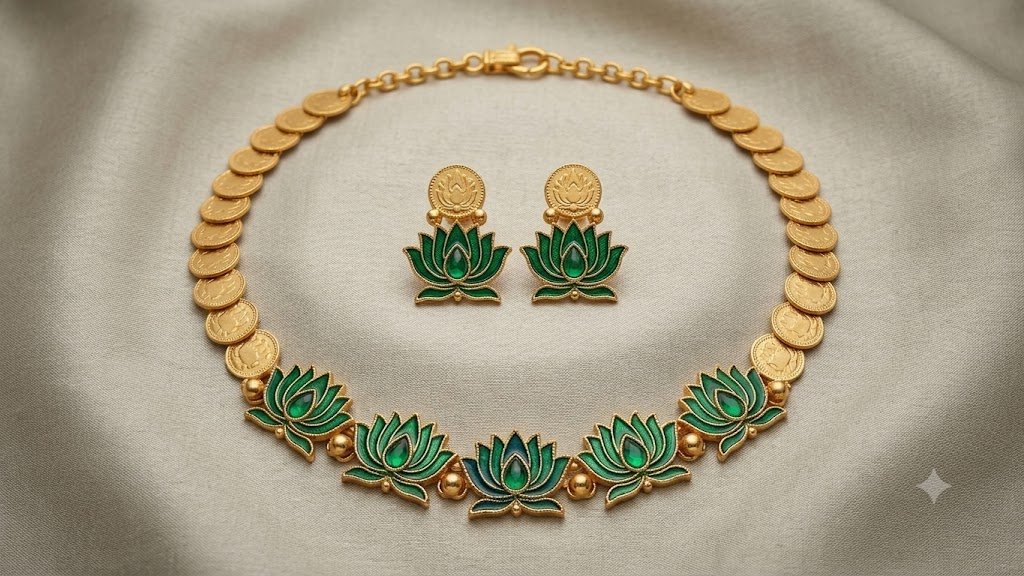 Green Lotus Designer Matte Finished Necklace Green Lotus Designer Matte Finished Necklace - Image 2