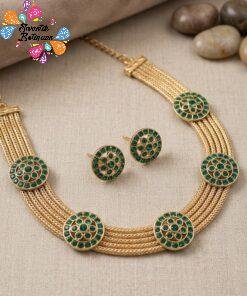 Alternative view of Green Stone Designer Matte Finished Necklace
