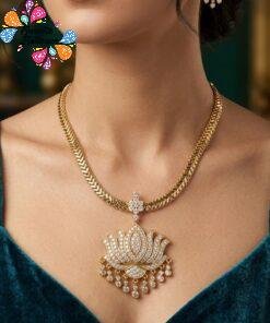 White Stone Lotus Designer Matte Finished Necklace White Stone Lotus Designer Matte Finished Necklace