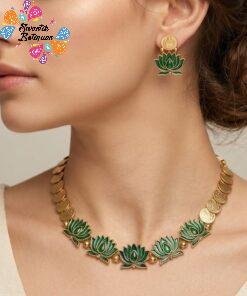 Green Lotus Designer Matte Finished Necklace