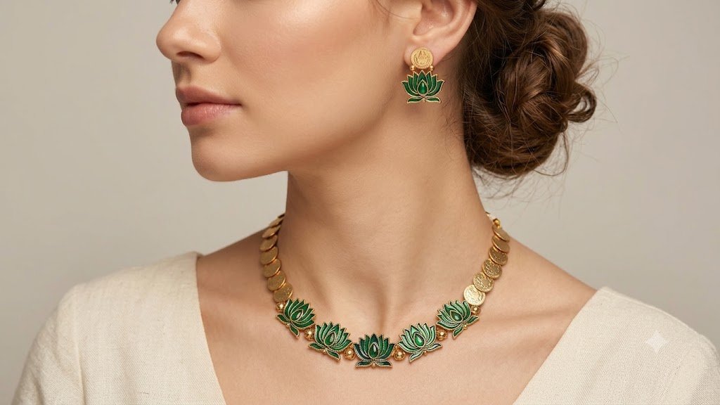 Green Lotus Designer Matte Finished Necklace Green Lotus Designer Matte Finished Necklace