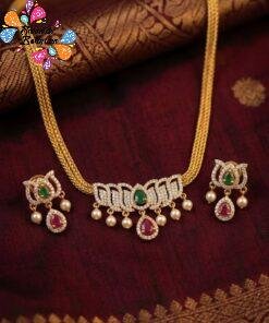 Alternative view of Lotus Designer Matte Finished Necklace Ad Stones Necklace