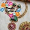 Green And Pink Mixed Floral Designer Matte Finished Necklace Green And Pink Mixed Floral Designer Matte Finished Necklace