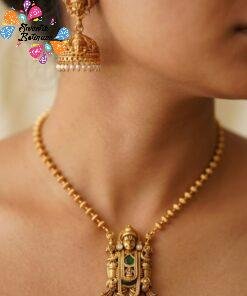 White Pearl With Green Perumal Designer Matte Finished Necklace