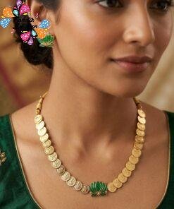 Coin And Green Lotus Designer Matte Finished Necklace