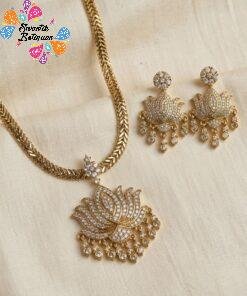 White Stone Lotus Designer Matte Finished Necklace