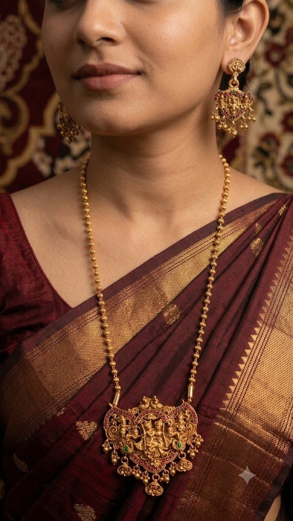 Ratha Krishnan Designer Maroon And Green Mixed Matte Finished Haram Ratha Krishnan Designer Maroon And Green Mixed Matte Finished Haram
