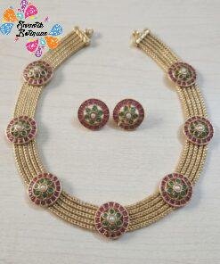 Alternative view of Green With Pink Stone Mixed  Matte Finished Necklace