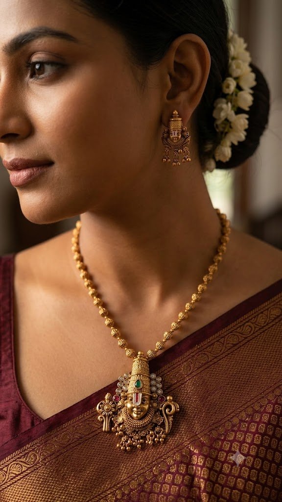 Perumal Face Designer Matte Finished Haram Perumal Face Designer Matte Finished Haram