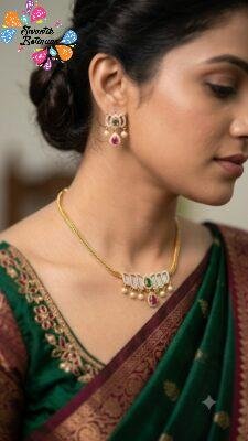 Lotus Designer Matte Finished Necklace Ad Stones Necklace