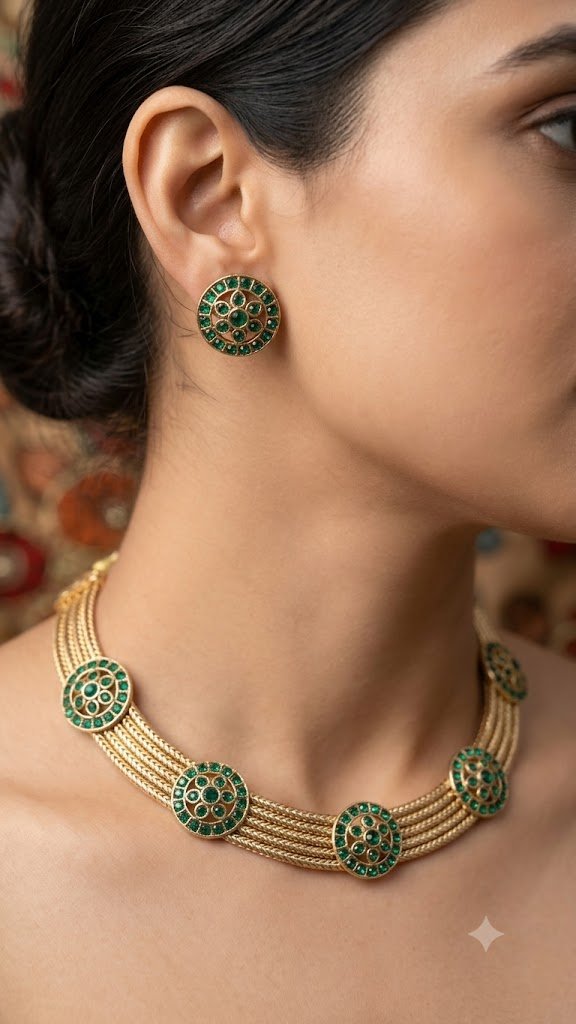 Green Stone Designer Matte Finished Necklace Green Stone Designer Matte Finished Necklace