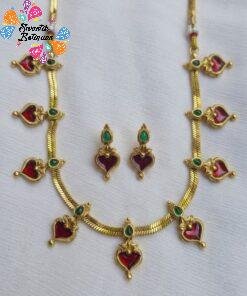 Alternative view of Leaf Designer Maroon And Green Stone Mixed Matte Finished Necklace
