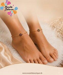Premium Pink With Green Stone Mixed Matte Finished Anklet