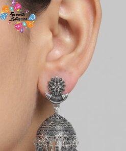 Flower Designer Oxidised Silver Jhumkha